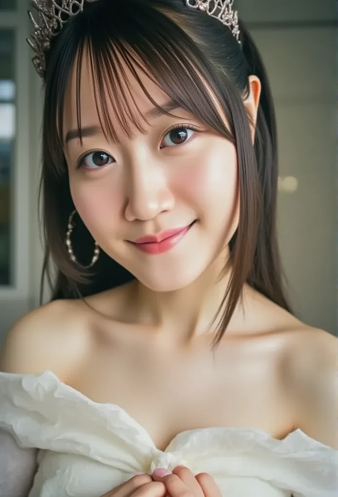  girl、(**-****-***********)  Japanese idol with long eyelashes, ( blue hair),  japanese girl,  bun hair , 154cm.、She exposes her shoulders and belly４k High resolution,  full body shot showing her nude pussy, spreading her pussy and pussy sex sex)