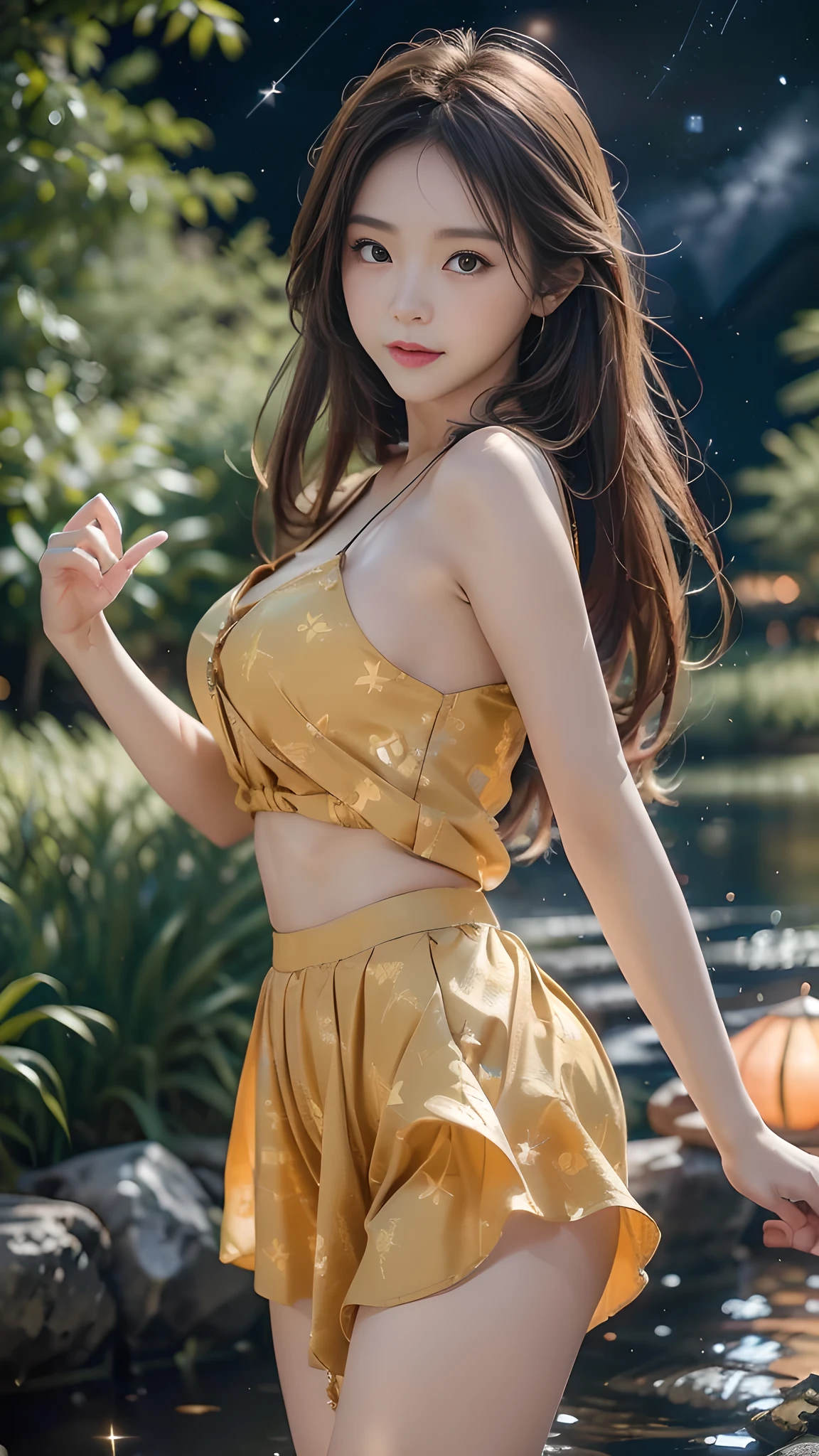 fashion modell, perfect eyes, Perfect iris, Perfect lips, perfect teeth, flawless skin, Glow, (Subdued Color:1.2), Baby Face Woman,
Gorgeous dress up, orange see-through lace dress,
Standing, outside,
Kamimei, Photorealsitic, 8k picture