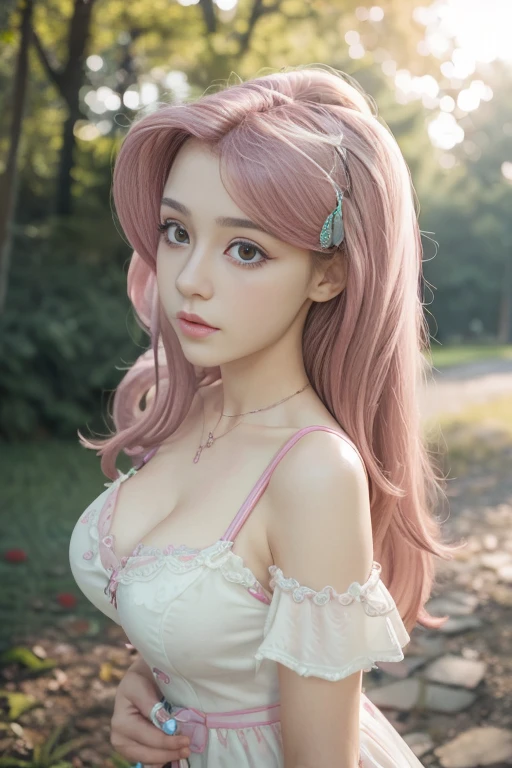 ( The best quality , 4k, 8K,  high resolution ,  masterpiece:1.2), ultra detailed, detailed face, Detailed lips and eyes............, Cute makeup , Attractive appearance, expressive face, realistic,
BREAK   ,Beautiful Caucasian woman with shoulder length messy wavy pink hair, , big blue eyes, light skin, Slim and athletic, hair that covers one eye,
BREAK  (dynamic pose),   big breasts , excited expression,  The soft sunlight illuminates the scene ,  Subtle wind movement in the hair ., happy expression, gloomy atmosphere, friendly,  Natural lighting that highlights your features ...........,  Subtle shadows that add depth and dimension to the image ..........., (maduro)  noisy,  mlp Fluttershy   , Long pink fur , pink hair , neckline  ,  big breasts , forest , butterflies ,  Whole body , happy  ,1 patient  , medium breasts , forest , Sunny day , cute animals, country clothes ,  has a butterfly ornament in your hair  , casual attire , beautiful dress , alegre , limda sonrisa , beautiful , erotic , vestido rojo navideño , mavidad , vestido ewcotado navideño 