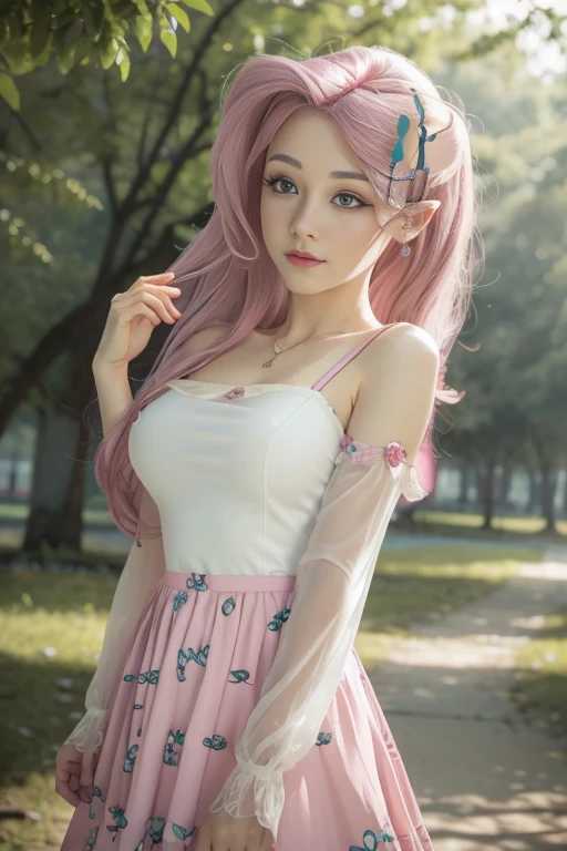 anime 21yrs old girl with long hair sitting on a flower in a pink dress, sexy pudica pose gesture, holding a pudica pose, loish and wlop, painted in anime painter studio, made with anime painter studio, succubus in tight short dress, commission for high res, small curvy , lowres, elf girl wearing an flower suit, thicc