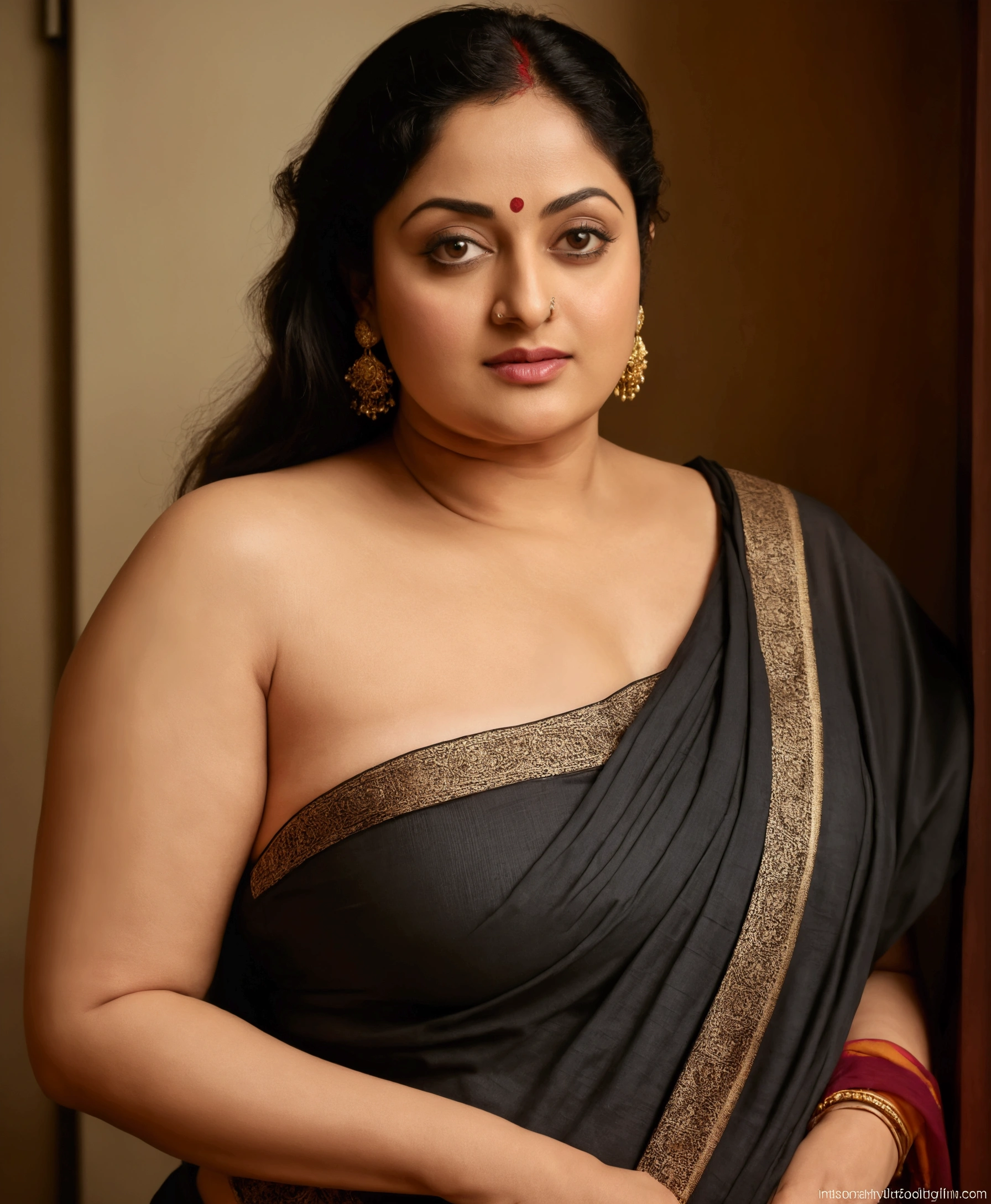 Foto RAW, photorealistic, photography, full body shot, 50 years old Woman, master shot, perfect eyes, goddess like beauty, pierced eyes, perfect thick chubby mallu Desi aunty bhabhi, Wearing a Stanapatta, a chest-band.Saree model, model Photography, Indian saree shoot, Indian traditional wear advertising photography, traditional wear brand shoot, face of Indian actress Sonakshi Sinha, masterpiece, realistic, realism, incredible details, pleasure, photorealism, detailed skin, skin pores, high contrast, photorealistic Artstation 8k HD digital art trend of high definition and detailed realistic skin texture, ultra detail, realistic skin texture, armature, best quality, ultra high definition, (photorealistic:1.4),, high resolution, detail, raw photo, sweat, Re sharp, by Lee Jefferies Nikon D850 Film Stock Photo 4 Kodak Portra 400 Camera F1.6 Lens Rich Color Ultra Real Realistic Realistic Textures Dramatic Lighting Unreal Engine Trending at Art Station Cinestill 800,(pele altamente detalhada: 1.2), 8k UHD, DSLR, soft-lighting, alta qualidade, grain of film, Fujifilm XT3,she didn't like to wear blouse or bra, she is happy to wear only saree, she hates blouse or bra, detailed hairy armpits, hyper realistic skin, skin pores, sweat, veins, likelike textures, sensual pleasure, appealing figure, appealing body language, lonely unsatisfied Indian desi housewife,