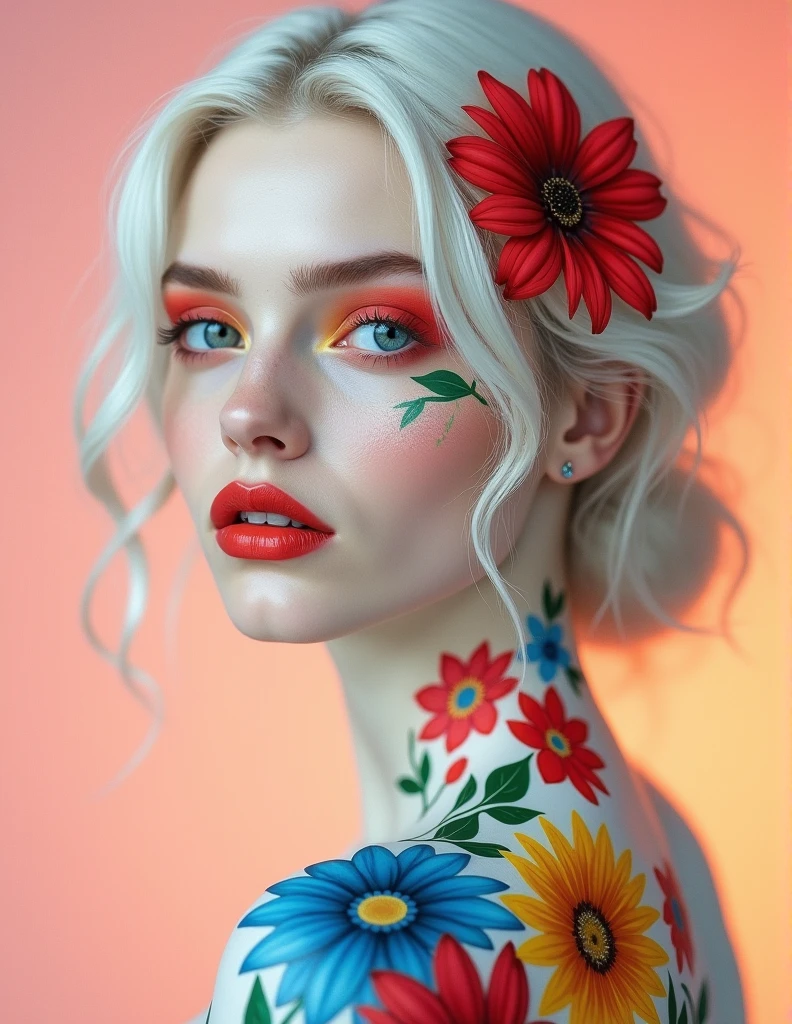 A close up of a woman with a flower on her face - SeaArt AI