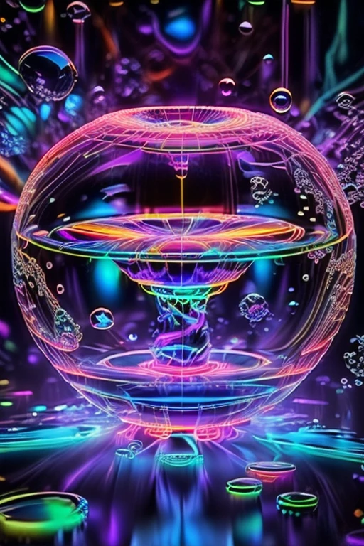 A close up of beautiful bubbles floating on top of each other, LSD, DMT imagery. GlowingNightmare, smile, neon colors, glowing, GlowingRunes_pink, GlowingRunes_green, GlowingRunes_paleblue, psychedelic droplets of water, abstract liquid, and intricate rainbow art. octane render, black 3d fluid simulation,  ethereal bubbles, swirling liquids, and highly detailed, octane render, reflective rainbow bubbles, twisted colors inside of glass spheres, Psilocybin Dream inside an amazing image of light emerging from colors in a shimmering glass morphing out of colors, bright neon and fluorescent colors,very bright, vibrant colors, perfectly formed and symmetrical reflective bubbles and spheres, attention to detail with these beautiful bubbles and spheres, Extreme Hallucinations in a gorgeous piece of  psychedelic digital artwork, Stunning, pixel art, tripped out colors, 4d mandelbulb psychedelics, glass like psychedelic landscape, intricate rainbow environment, psychedelic underwater brightness and glow with neon colors, glowing colors twist inside of translucent glass spheres and bubbles with light and color reflecting off of both in bright fluorescent colors, psychedelic trip, fluorescent and neon aesthetic, psychedelic vibrant colors, bright psychedelic paint splattered backgrounds,swirling spirals and vortex, bright vibrant colors popping out from 3d glass spheres, Rotational Symmetry, Pixel Assets, Portrait photography, Surrealism, Photorealistic, Hyperdetailed, Glass Morphism, Digital Art, Sparkle, Optical Illusion, Glowing Light, Reflective Light, Overexposure, Backlighting, Depth Of Field, Spheres and bubbles show perfect Symmetry, UHD, High Details, High Quality, Super Detailed, Full Focus, Awe inspiring, Shockingly unique wallpaper art, Breathtaking, Indescribably Beautiful, Heaven sent images, Best Quality, Award Winning, Masterpiece. psychedelic droplets of water, abstract liquid, and intricate rainbow art. octane render, black 3d fluid simulation,  