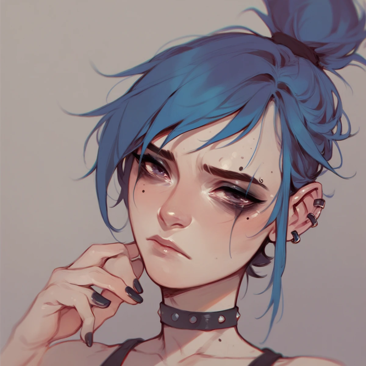 blue hair emo female sad
