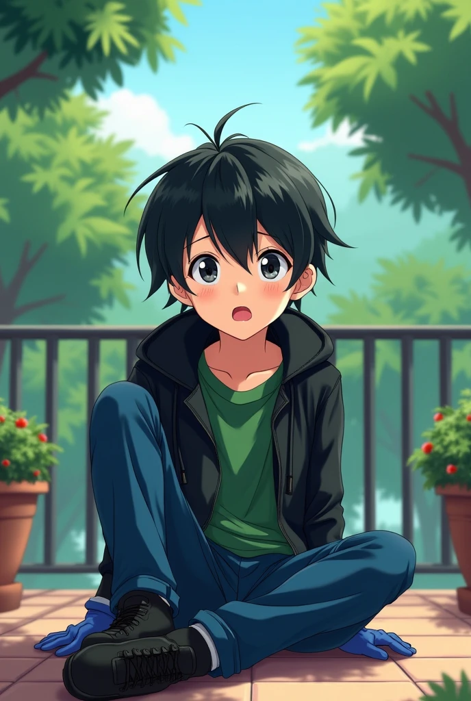 sketch to draw anime style of a boy sitting
