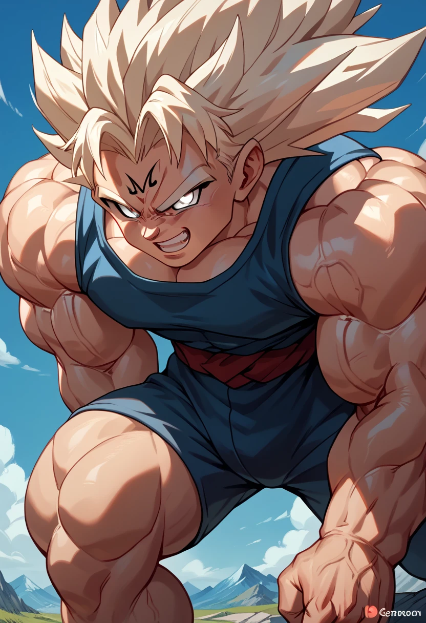  top quality,Anatomical, Big Muscles ,Goku and Kogenta mix,Demon Body,gigantic penis,white eyes,whole body