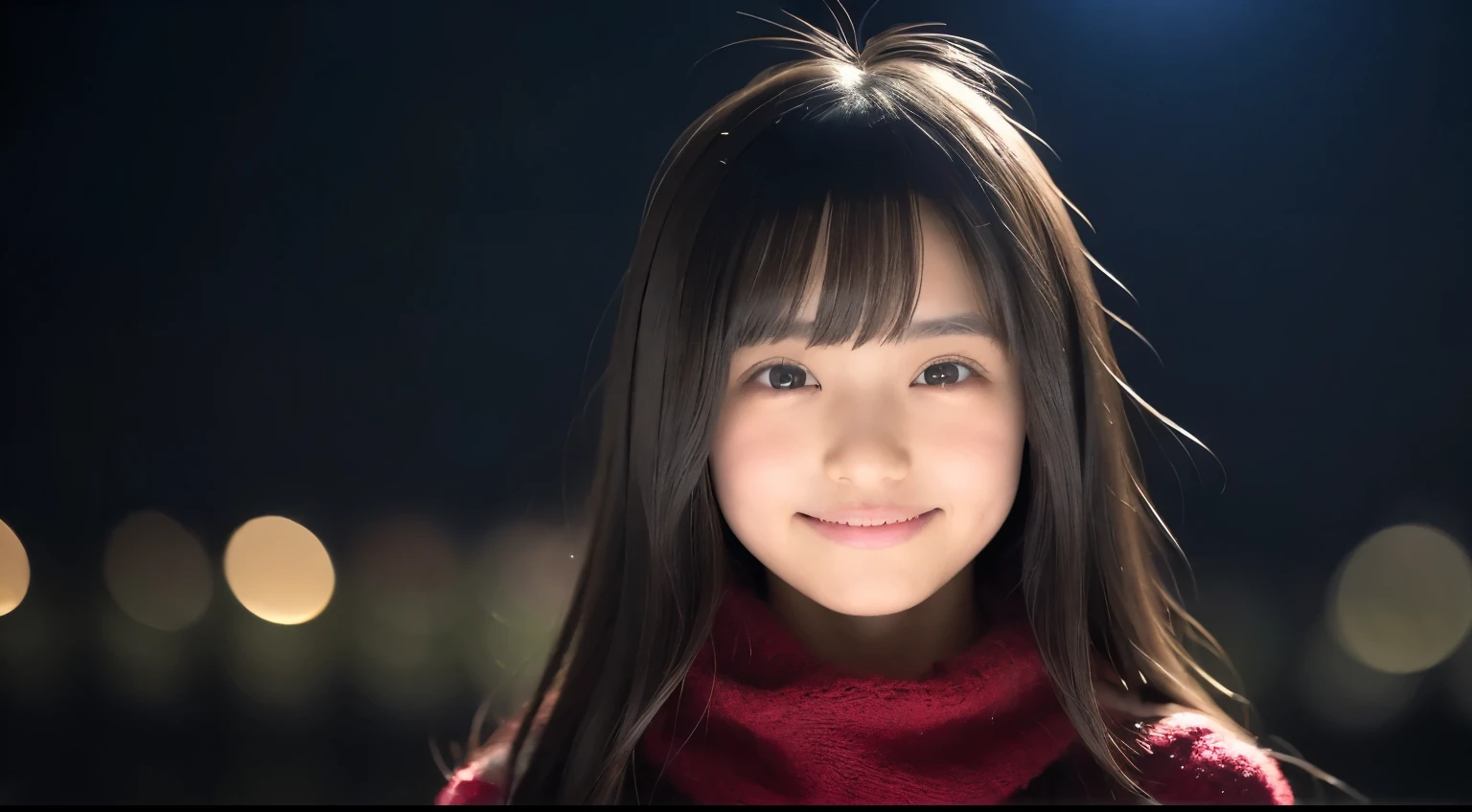 one girl , 18 years old、Japanese Gravure Model, ( cute little , a beauty girl:1.2),.1、Modest and big , A beautiful butt that will do , ( let's look up and pray at the big Christmas tree in the night sky:1.5)、( a night town with beautiful Christmas lights:1.4), ( Fluffy White Wool Sweaters , pink stole :1.2), ( green plaid pleated skirt ), beautiful Christmas city background 、 dark-haired、pray、smile、 top quality, high definition , detailed skin, detailed faces and eyes, there is nothing, natural light, Perfect Anatomy, Physically Based Rendering, photorealistic, symmetrical clear eyes , well-prepared face,age Girl, perfect figure , transparency, hposing gravure idol,