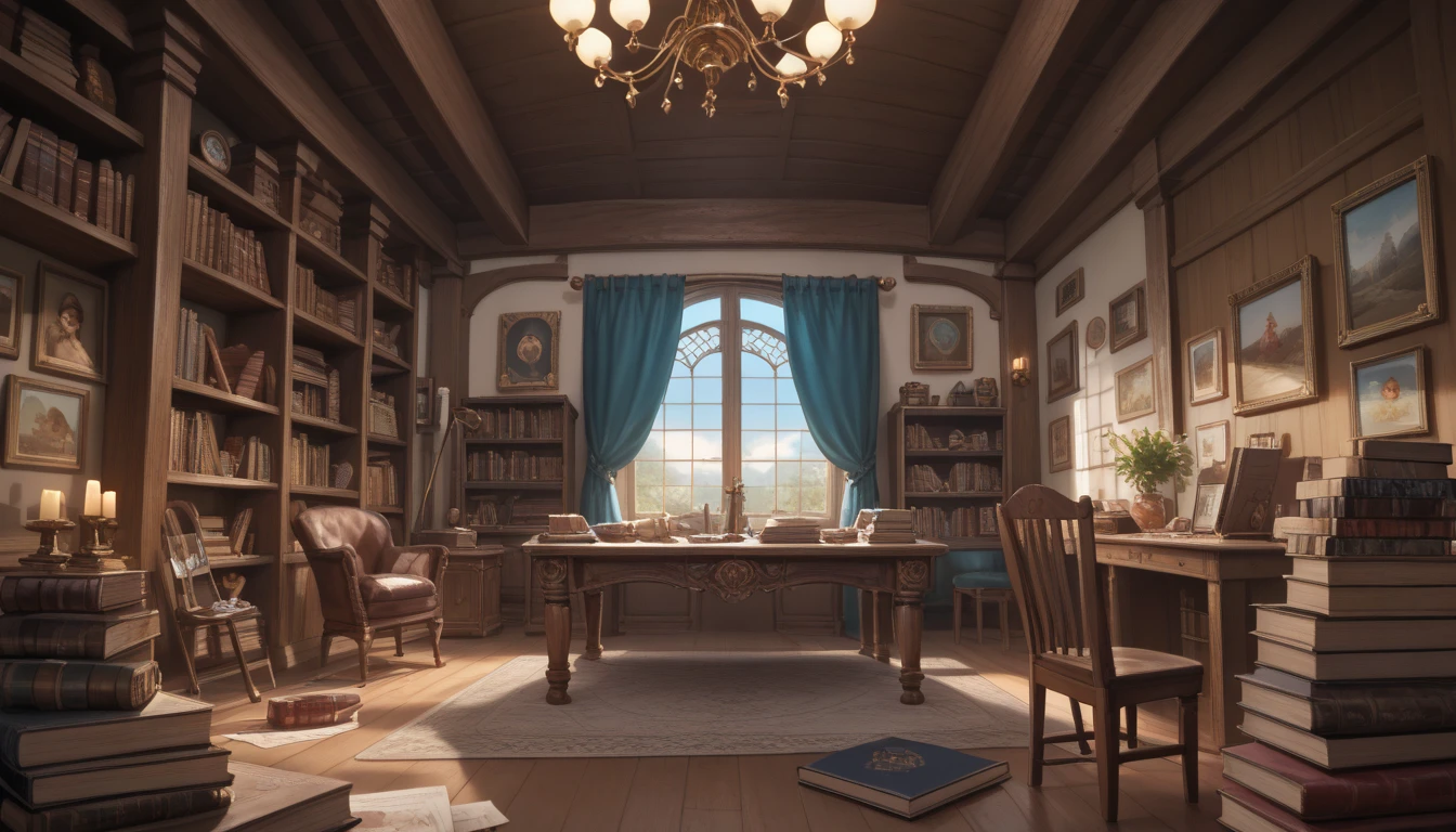  The main character's room ,  The room is littered with scrolls ,  open books and crumbs on the study table ,  because some people are not used to keeping order,  squirrels are running everywhere , dark fantasy masterpiece, best quality, amazing quality, very aesthetic, absurdres, newest, (realistic:1.2), concept art, room, without people, room concept
Preparing 
