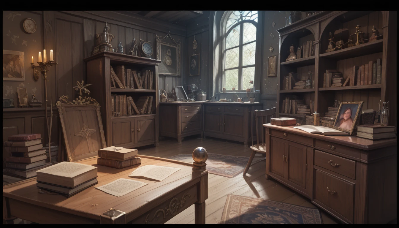  The main character's room ,  The room is littered with scrolls ,  open books and crumbs on the study table ,  because some people are not used to keeping order,  squirrels are running everywhere , dark fantasy masterpiece, best quality, amazing quality, very aesthetic, absurdres, newest, (realistic:1.2), concept art, room, without people, room concept , 3 proteins,  room, focus on the whole room
Preparing 