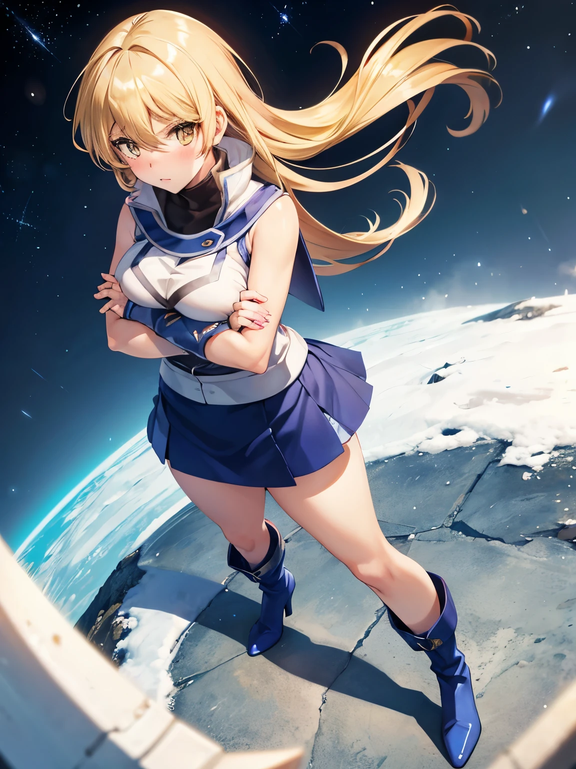 Highest quality,Highest Resolution,Beautiful girl flying in space,Big earth in the background,