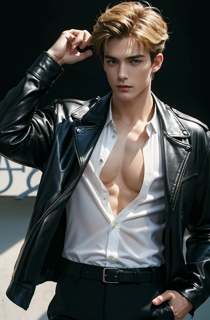 Caucasian man, thin nose, thin lips, blue eyes, black hair, black deer horn on his head, jock putfit, young handsome face, best quality,masterpiece,Ultra high detail,A handsome muscular man, completely black deer horn on his head, topless, black micro thong, with black cloth, black transparent cloth on his deer horn, realistic,Grey background,