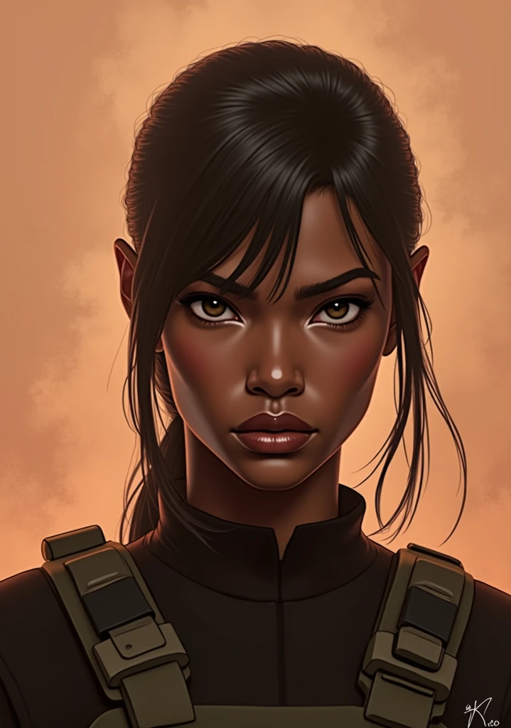 a close up of a dark skinned black woman with dark chocolate skintone, brown skin, cocoa skin in a kimono outfit with flowers in her black hair, a character portrait inspired by Charlie Bowater, trending on Artstation, beautiful avatar pictures, charlie bowater art style, digital anime illustration, beautiful digital illustration, disney art style, neoartcore