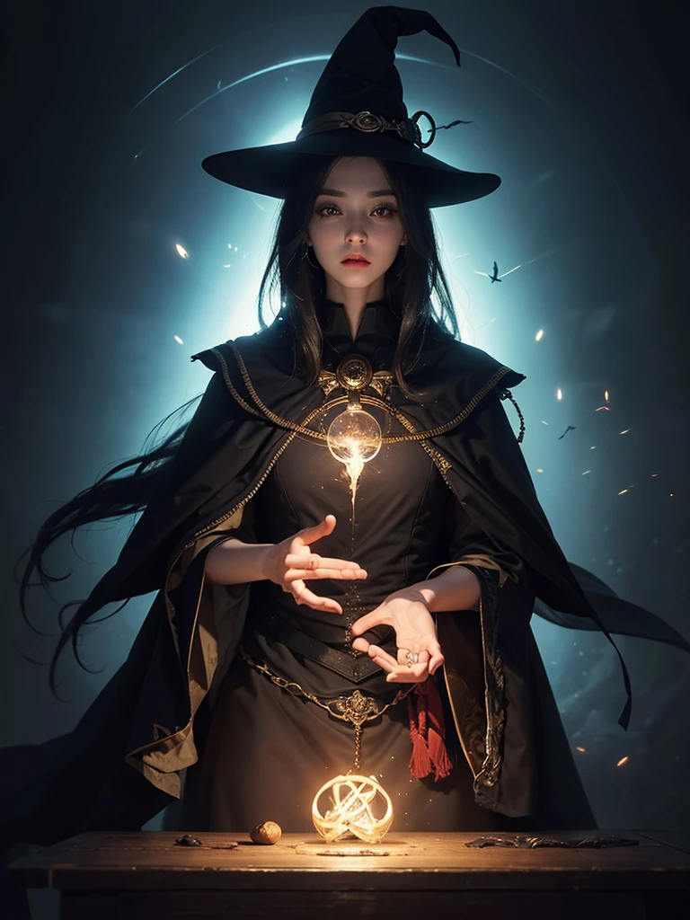 1girl, ( Witch Core ,  sorcery , pagan, mystery, nature, mystery學) , magician, Spell Magic , Magic Circle, (( Magic at Hand )),(masterpiece,  top quality:1.4),(超 High Resolution,  High Resolution,  super detailed :1.2),( Using Dark Magic :1.4),  Imaginative Overlay ,  Art Fusion , Fantasy Scenes ,  Impressive Story ,  Stunning Visuals,  upper body ，((( top quality))),((( super detailed ))),(((masterpiece)))