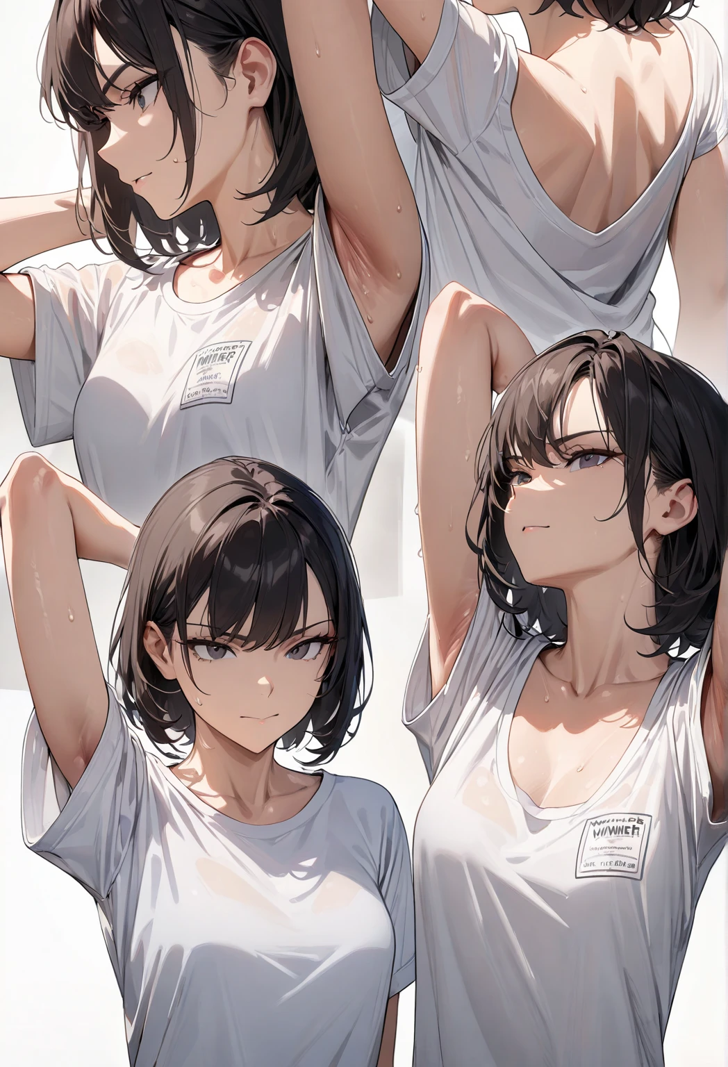 Girl, short, flat chest, , mocking face, taunting, rude