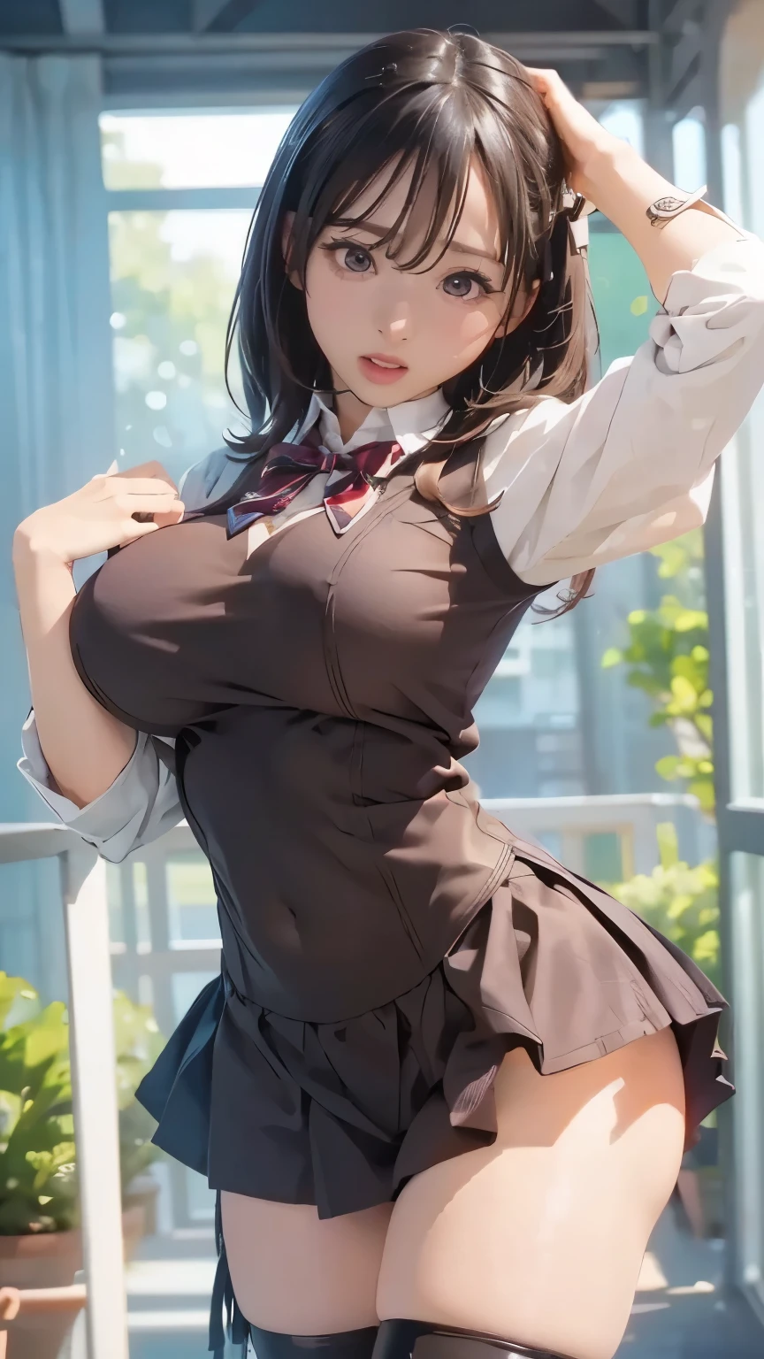 ((( Big Breasts)))、((Tight abdomen))、(【 random pose ),( highest image quality taken by Ki,(8k), super real ,最 High Quality ,  High Quality ,   high definition ,  High Quality  texture, high detail, beautiful details , fine details, very detailed CG, detailed texture, realistic expression of face ,masterpiece,Presence), sweater , tight miniskirt , stockings, engineer boots 