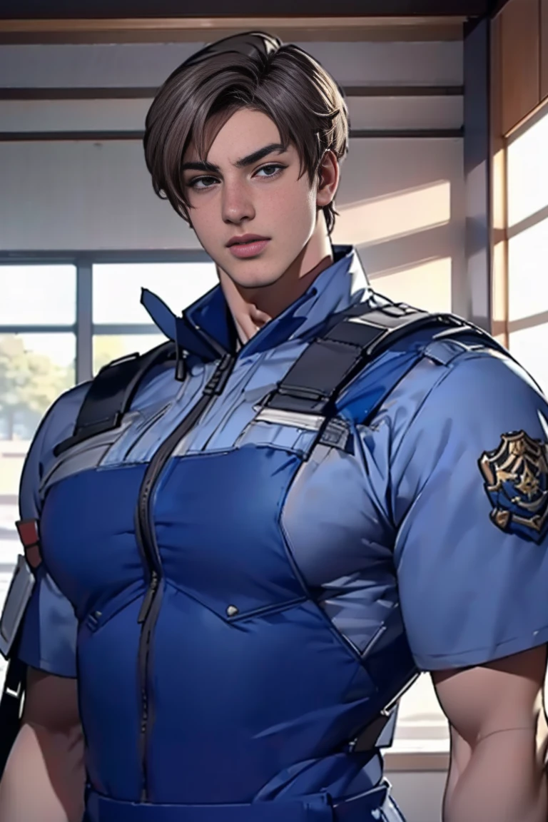 ( highly detailed CG ), (  top quality ), ( highly detailed CG ), (  top quality ), (. Kennedy), (Overall view)  Huagai with a cool and handsome face  ,SWAT Clothing,   beauty, 18 years old,   muscular and tight,  Cool and charming , Sharp Eye