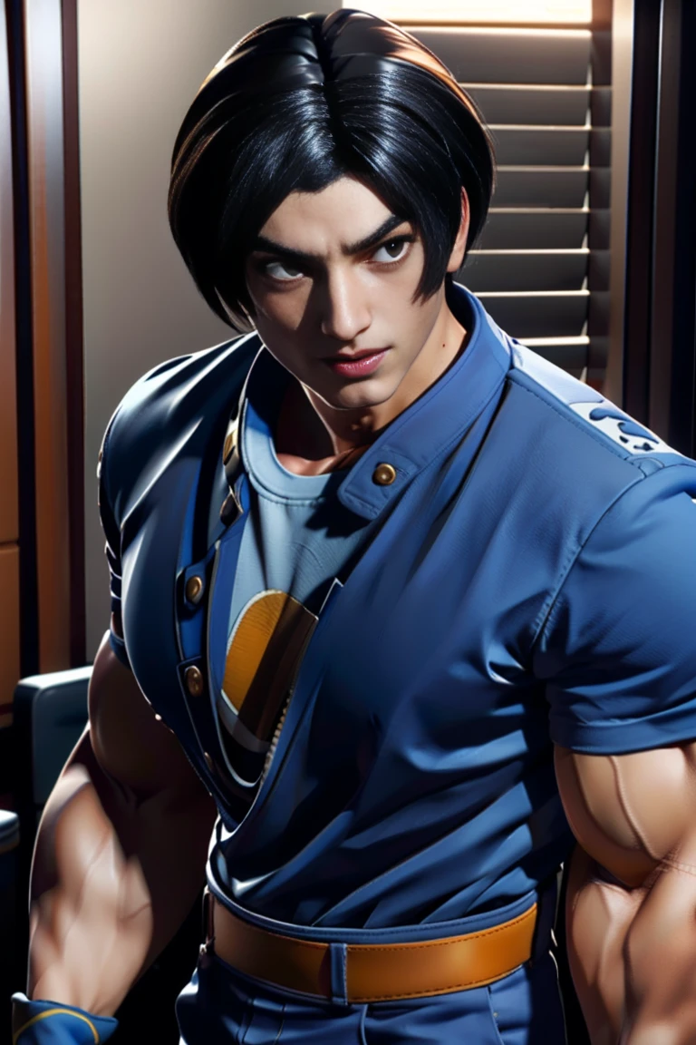 (   very detailed CG), (   top quality ), (   very detailed CG), (   top quality ), (Kyo Kusanagi ), (Overall view) SWAT Clothing, beautiful and attractive young man,    Toned Muscles ,  Big Breasts, 