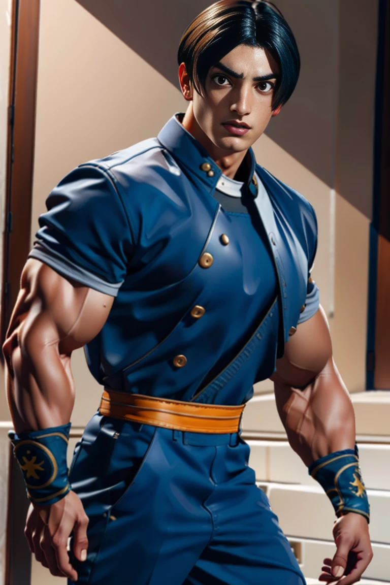 (   very detailed CG), (   top quality ), (   very detailed CG), (   top quality ), (Kyo Kusanagi ), (Overall view) SWAT Clothing, beautiful and attractive young man,    Toned Muscles ,  Big Breasts, 