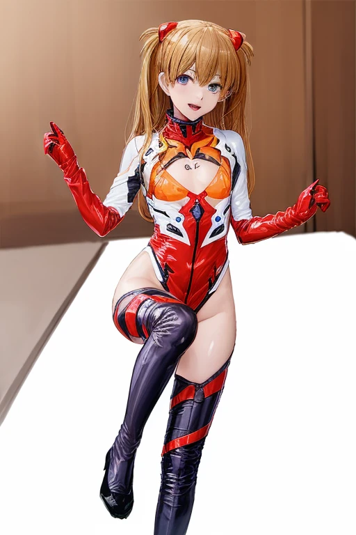 (( top quality)), ((masterpiece)), (be familiar with),  perfect face, indoor, bedroom,  watching viewers,
One woman,  Soryu Asuka Langley,
 open mouth,  ecstatic expression beside the piano, blush, smile,
 small tits,  flat chested, Young girl, Lori,  s,  girl,
 long hair,  Twin Tails ,
Leg spread,