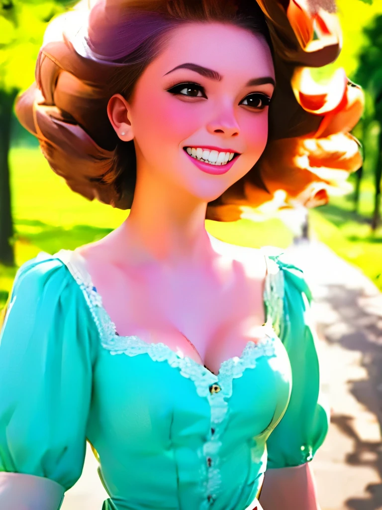 woman posing for a photo, Laugh, Happy, Long hair, Straight hair, finely detailed skin, During the day, A hot summer day, Nature lighting, detailed face:1.2, sharp focus, Hasselblad photography, masterpiece, Light makeup, cinematic lighting, 4k, best quality