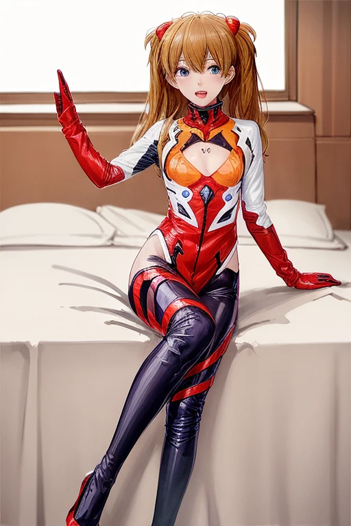 (( top quality)), ((masterpiece)), (be familiar with),  perfect face, indoor, bedroom,  watching viewers,
One woman,  Soryu Asuka Langley,
 open mouth,  ecstatic expression beside the piano, blush, smile,
 small tits,  flat chested, Young girl, Lori,  s,  girl,
 long hair,  Twin Tails ,
Leg spread,