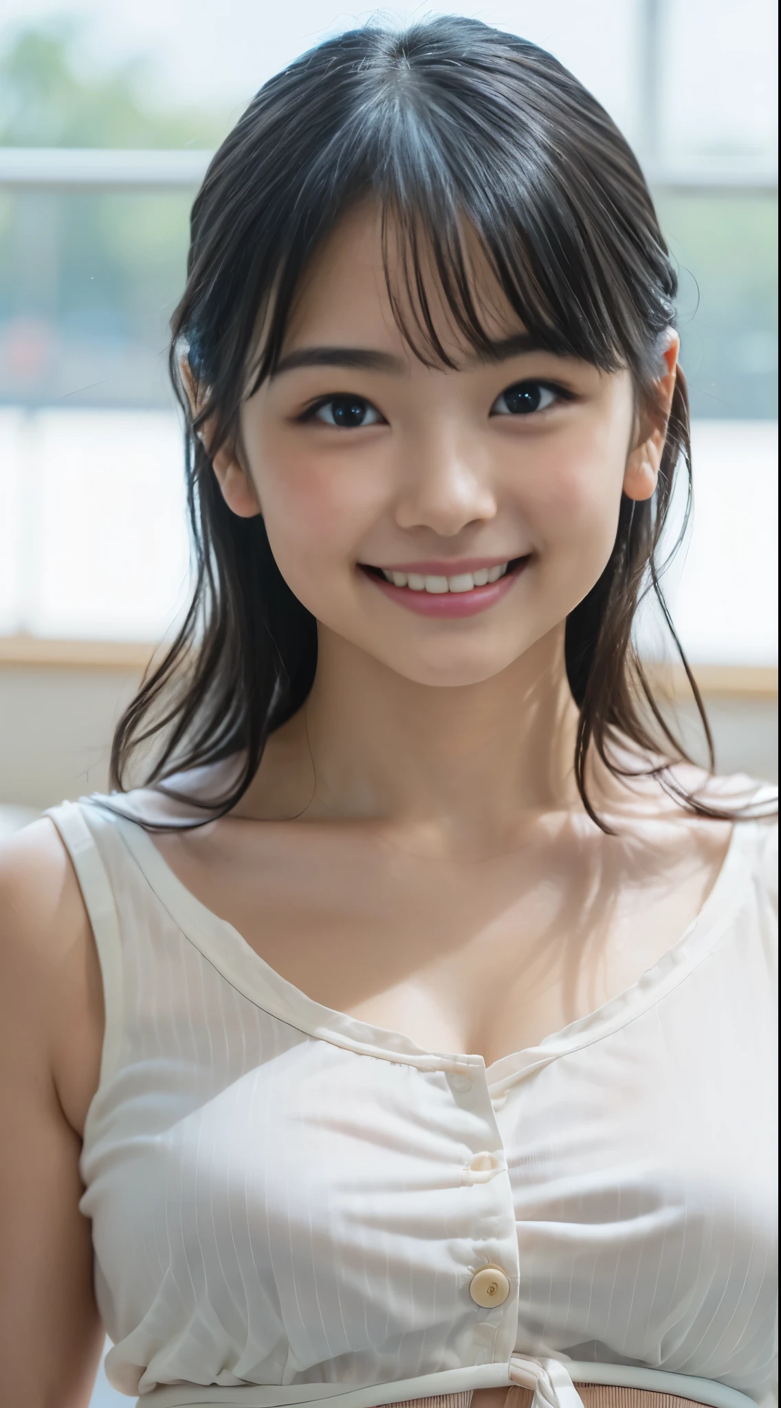 Araffe asian woman with long black hair and a white top - SeaArt AI