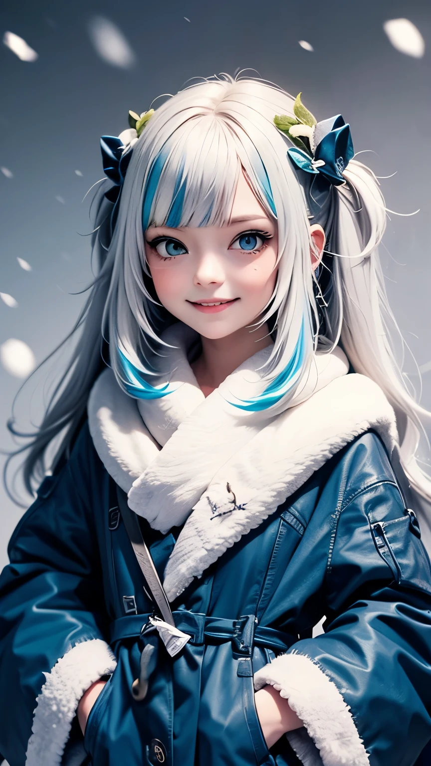 New Year's theme. snow maiden. Corrupted little anime girl evil smirking