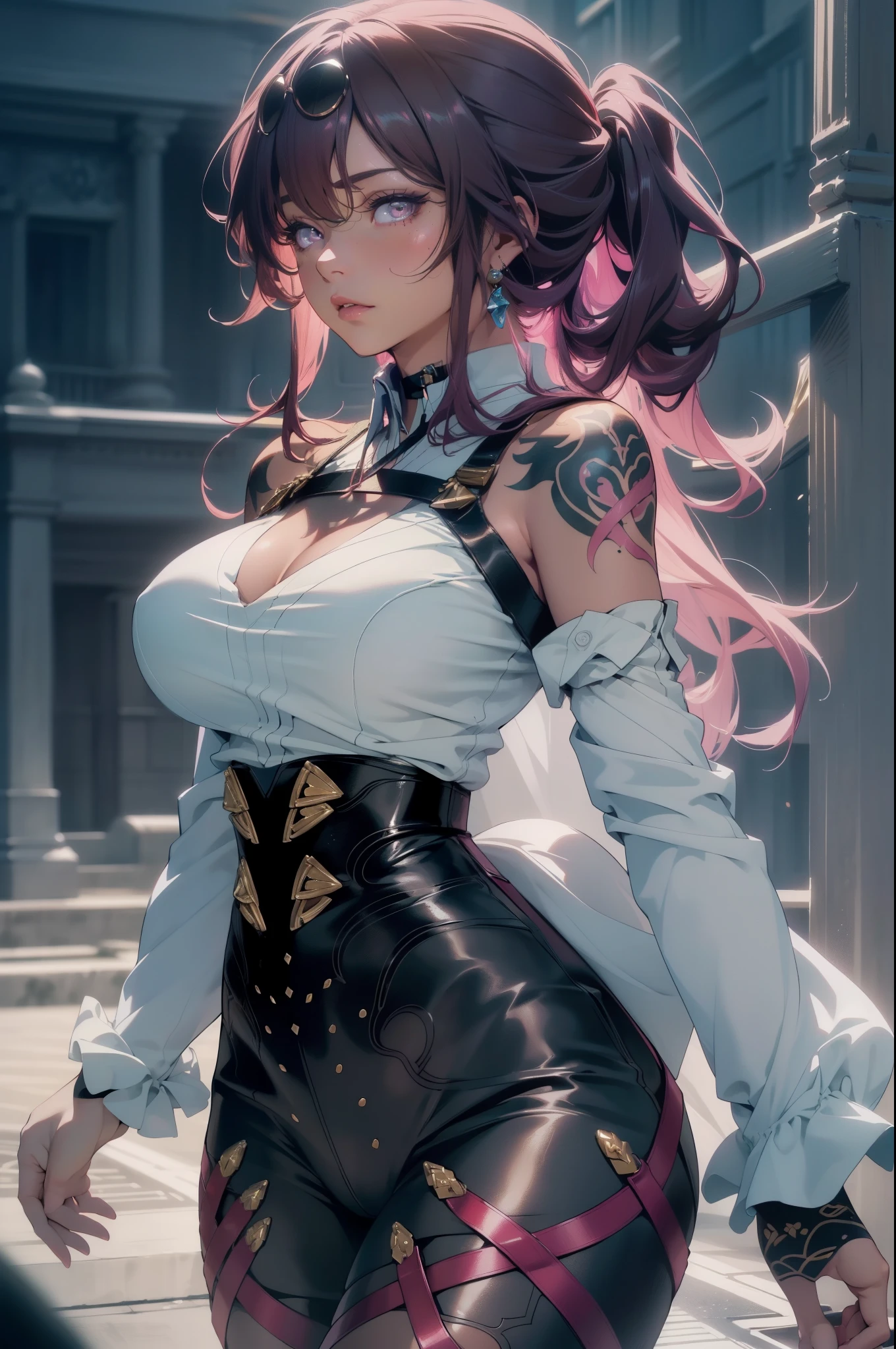 (best quality,4k,8k,highres,masterpiece:1.2),ultra-detailed,(realistic,photorealistic,photo-realistic:1.37),side view, beautiful woman, full body tattoo, perfect body, big breasts, anime style, simple lines, skinny, elegant, mysterious expression, warm lighting, soft focus, vibrant colors, ethereal
