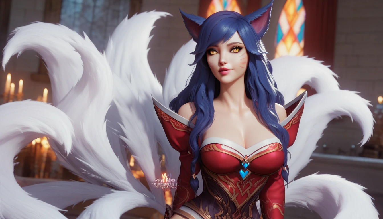 Ahri League of Legends against the backdrop of a stutter ,  high quality , bright colors,  fantasy style , Art 3D,  High detail, erotica,  masterpiece fails, 18+ Drawn body, face, Hands,  high definition , 2k, erotica в полный рост на фоне белоснежного фэнтези замка, medieval castle background  