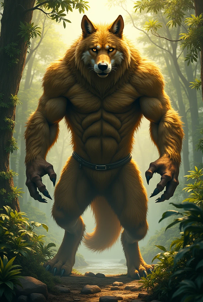 male, wolf, fundoshi, sweating, realistic,