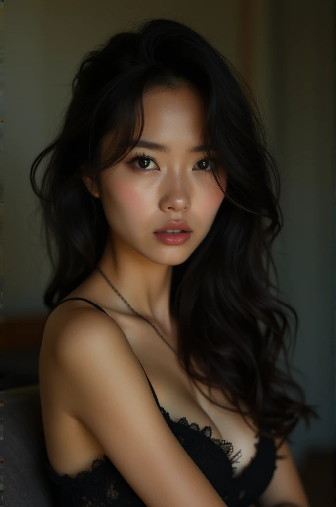   Swarthy Asian Girl with dark brown hair fucking with man 