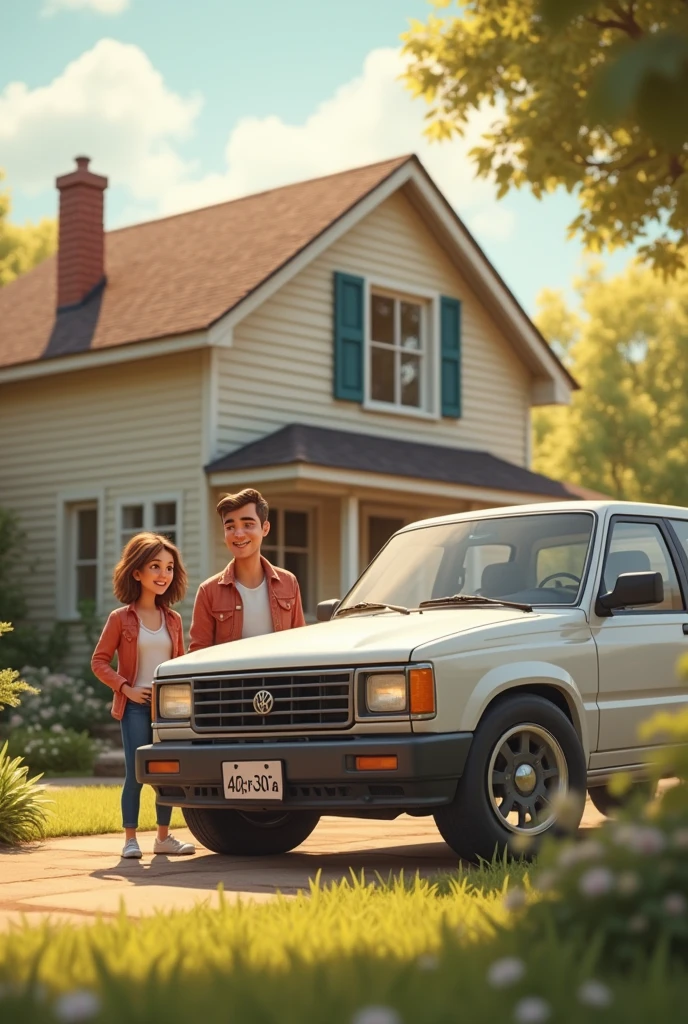 There are two children next to a red car, childhood friend, 1988, 1 9 8 8, 1986, 1 9 8 6, 1 9 8 5, 1985, 1979, 1 9 7 9, 1983, 1 9 8 3, 1989, 1 9 8 9