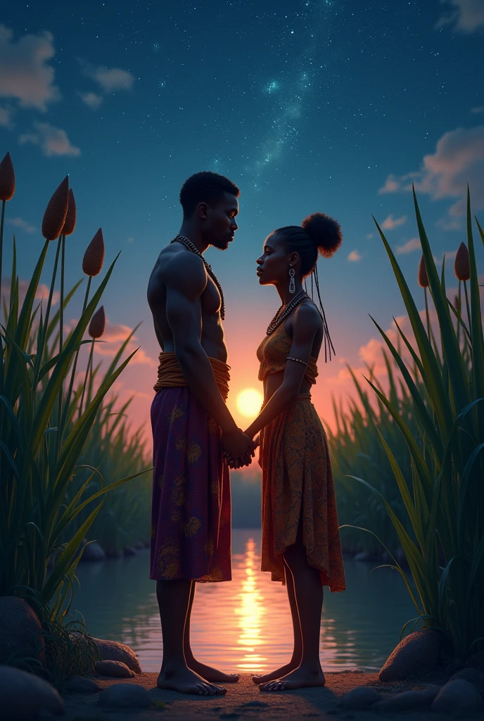 Muscular black male, female tree, glowing light eyes, calm, classy, Very bright colors, Light particles, with light glowing, Mshiff, wallpaper art, UHD wallpaper