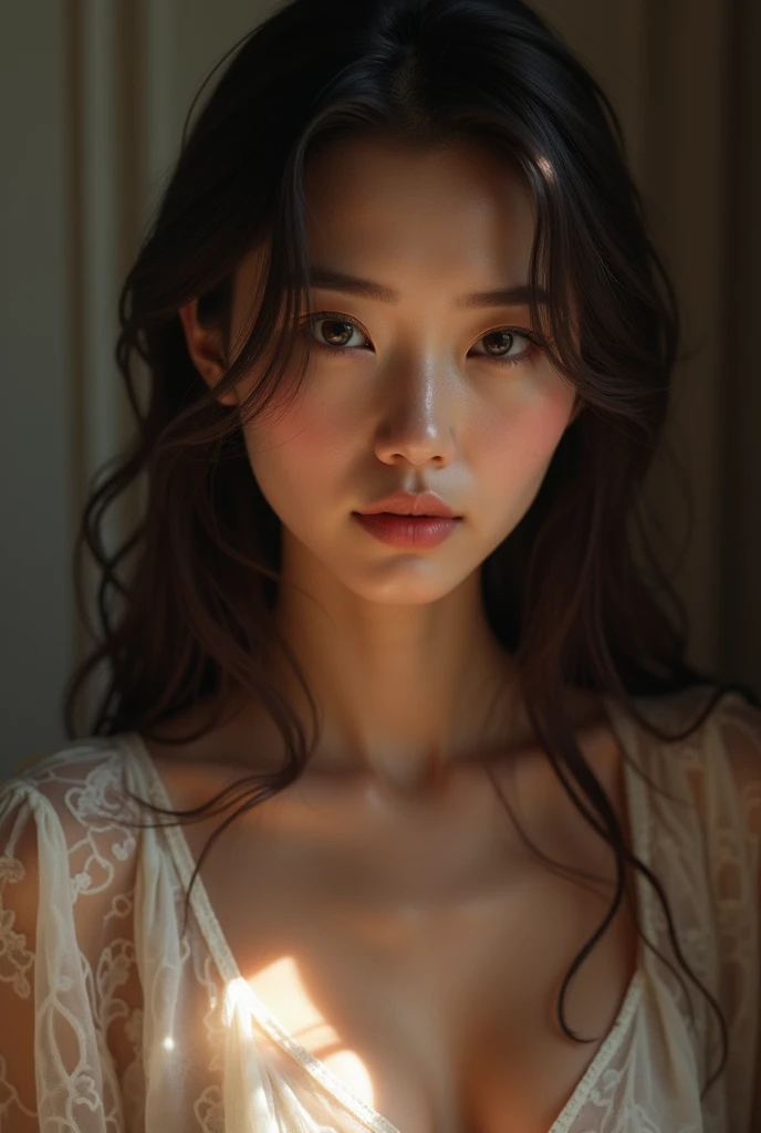 alone, masterpiece, Highest quality, photoRealistic, Realistic, (RAW Photos, 8K Ultra HD, Film Grain), Caustics, 表面下散乱 Highest quality, masterpiece, High resolution, Completely naked, Bare Chest, Naked lower body, Naked Vagina, Super beautiful face、Very beautiful eyes、Super beautiful hair, Japanese, woman, Look forward