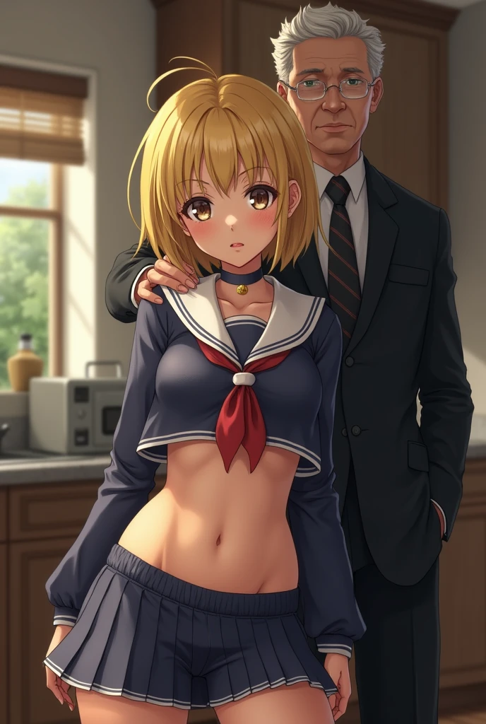 (masterpiece, Best Quality, high resolution, nffsw, Perfect Pixel, depth of fields, 4K), , Perfect body, , (boy and girl:1.6), (2 human in picture:1.6) himikotoganova, blonde hair, double bun, messy hair, bangs, (perfect eyes, yellow eyes), serafuku, bags under eyes,, blue skirt, long sleeves, red neckerchief, nsfw,(ecstasy:1.3) ,(slut:1.2),(vulgarity:1.3),(fucked silly:1.1),(steam:1.1),(wet:0.8),(trembling:0.8),(tears:0.7) ,(drooling:0.6),(sweat:0.8), wince,(orgasm:1.5), , (nipples:1.4), , (he licking her breast:1.6),{{{breastfeeding:1.6}}},