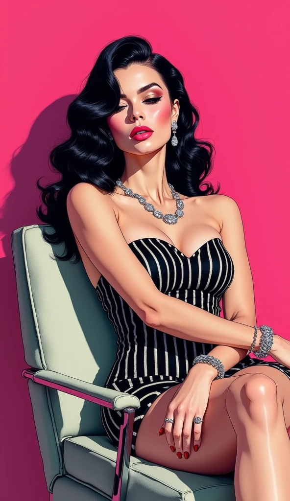 chiaroscuro technique on sensual illustration of an elegant queen , vintage ,silky dress, matte painting, by John Singer Sargent, by Harumi Hironaka, extremely soft colors, vibrant, pastel, highly detailed, digital artwork, high contrast, dramatic, refined, tonal, an intimate, seductive studio setting with a focus on sensuality and romance. Utilize soft, warm lighting that bathes the space in a gentle, inviting glow. Incorporate luxurious fabrics, plush furnishings, and a touch of decadence to evoke an opulent ambiance. The scene should exude an air of serenity and anticipation, inviting the viewer into a sensual and romantic spacem nude art