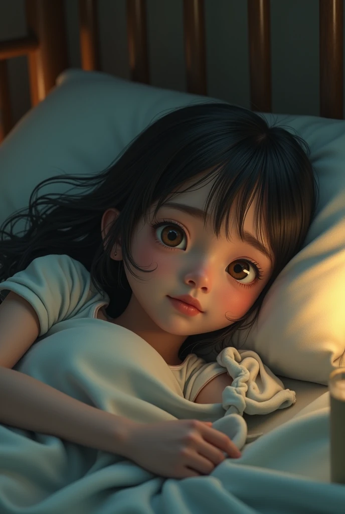 Brunet, 6-year-old little girl, dirty, shabby room, pained face, crying loudly, screaming, very detailed