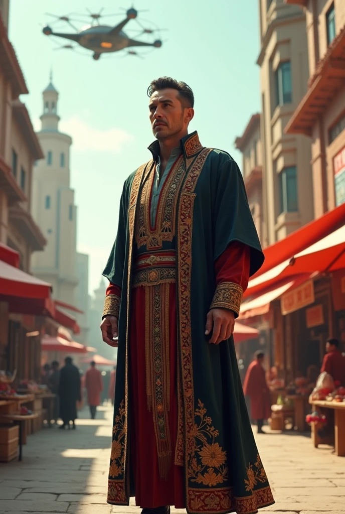 Ottoman ka ek bnda laal topi ke sath istambull mein khare hain logon ke sath
