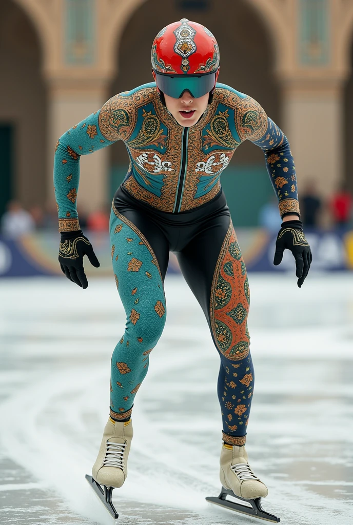 Colorful inline speed skating skill suit set, short-sleeved shirt, shorts, very beautiful pattern, with cool pattern request.