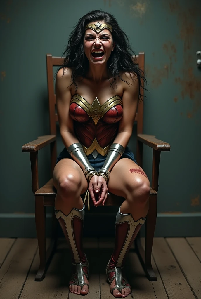 ((SUPERHEROINE WONDER WOMAN IS A FILTHY OLD WHORE, squatting, IN THE DIRTY ALLEY,  at night), ((Emotional expression,expression of pain and despair, gritando de dor, Expression of suffering, olhos arregalados)),(Mulher Maravilha USA BOTAS STILETTO HIGH HEELS), (She's crying a loa tem cabelo preto, ela tem cabelo longo)), ((She wears a thick metal necklace around her neck..)), (Ela esta vestindo roupas imorais, she is wearing indecent clothes), (obra-prima, melhor qualidade) 1.5, 1 garota, sozinho, (sexy, mulher bonita, rosto perfeito, olhos perfeitos), corpo inteiro. ((She's wearing starry lace panties)), tears running down your face)), ((Shibari)), ((rope bondage)), ((arms behind the back)), ((Totalmente amarrado)), ((Fortemente contido com cordas)), (((Emotional expression,expression of pain and despair, gritando de dor, Expression of suffering, olhos arregalados, expression of fear, corpo se contorcendo de dor))), ((full body view))