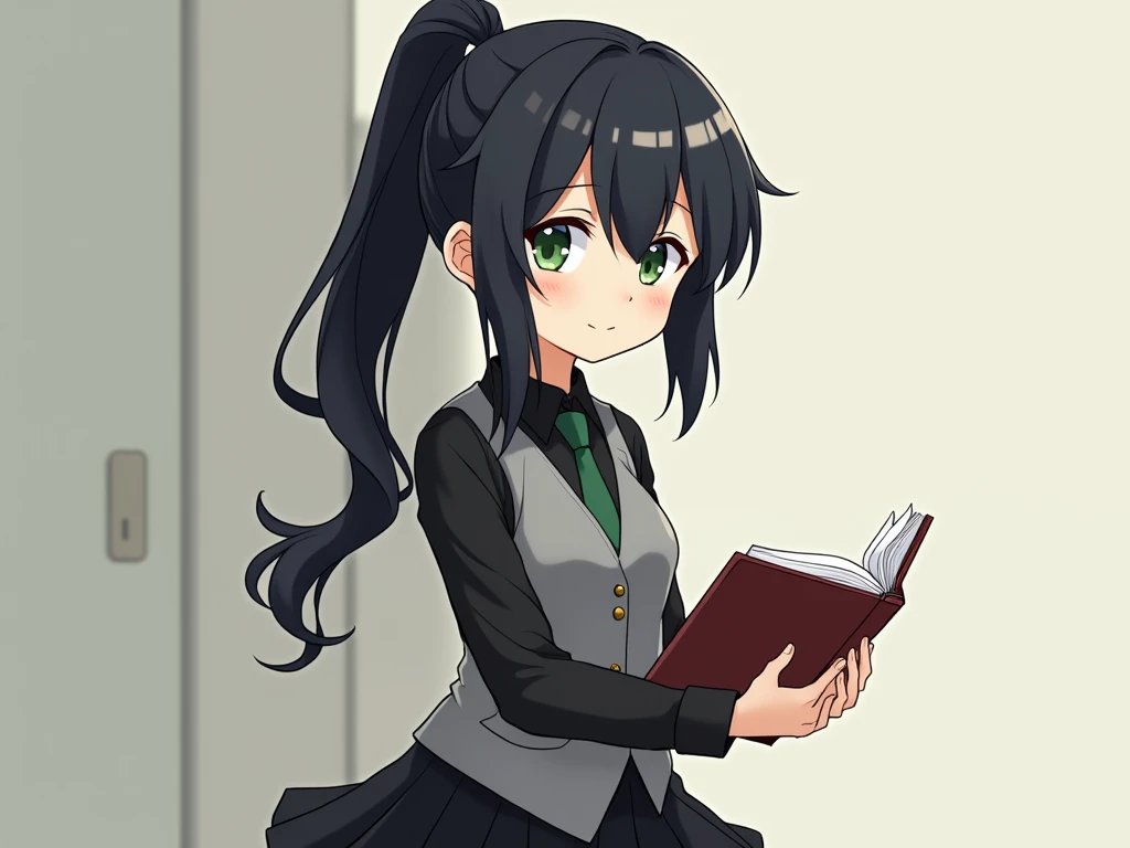 <lora:Eva_MGQ-PonyXL-1024px:0.5>
score_5_up, score_8_up,
1girl, solo, mgqeva, standing, wearing (school uniform, black pleated skirt, short tie, white blouse, puffy short sleeves), adjusting glasses, indoors, classroom, demon_tail