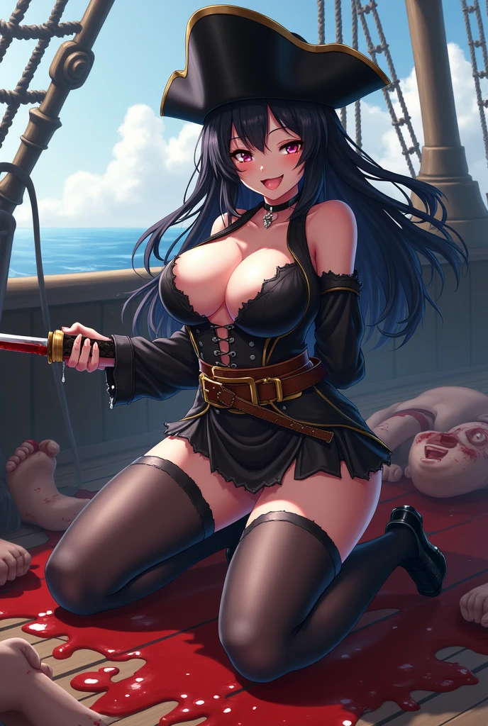 (Thicc goth femboy), tickled by tentacles. tentacle bondage, on a leather chair. she is sitting, back arched, suprised expression, heavy laughter, oiled body, arms restrained above her head, armpits shown. Bikini, blushing, shivering. Tentacles slither on her belly.