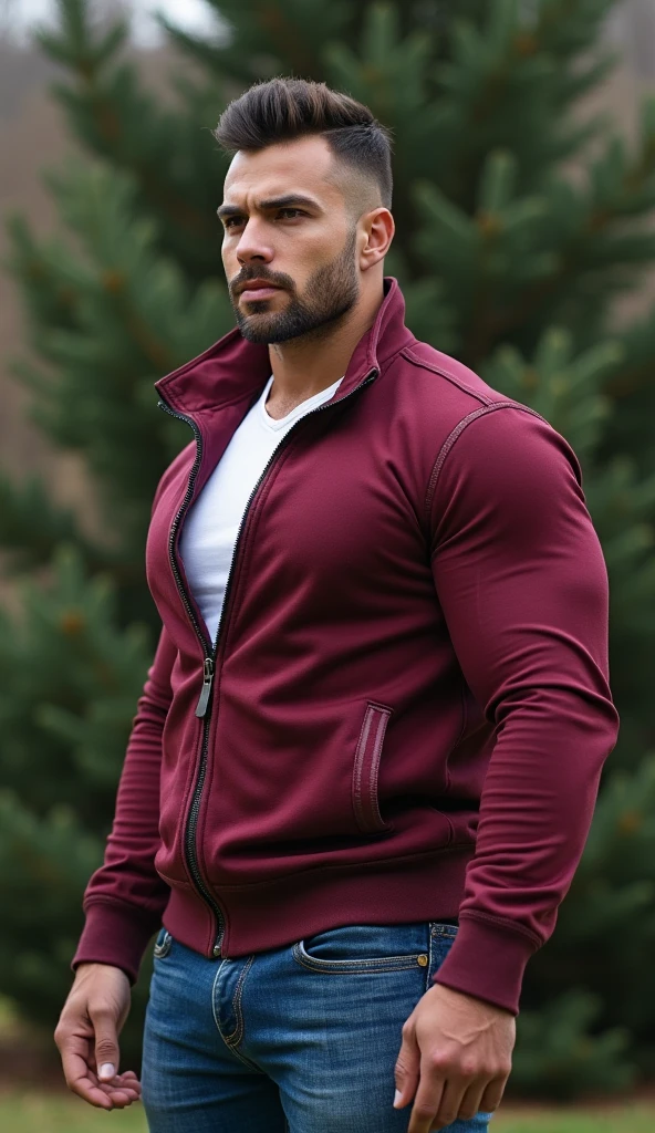 (absurdres, highres, ultra detailed, Ultra HD), ((tall handsome muscular man with a strong physique, solo, male model modern clothing, Full length portrait: 1.5, wearing a flamingo costume based zip-up jumpsuit with a hoodie that is unzipped revealing his chest and abs, bulge: 1.2)), beautiful, gorgeous, wet, mature, perfect eyes, sexy gaze, (looking at the viewers romantically), perfect body, smooth skin, a hot glow in his skin, extra large chest, largest breasts, extremely large pectorals, big nipples, breathtaking grandeur, model pose, colorful, artistic, focus on his calm facial features, elegant look, sexy posture, full body view, tattooed chest,
