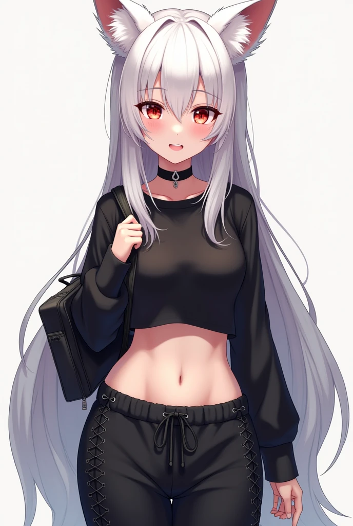 1 girl, came out from bedroom, wearing long hoodie and black shorts, long silver hair, purple colour eyes, perfect body figure, beautiful & cute, f cup breast 1:3, Fox ears, slim waist
