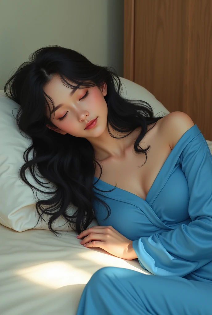 Teen, Sleeping, closed eyes, flower crown,Open mouth, very Deep-v Off shoulder simple dress, collarbone, wide chest, stomach