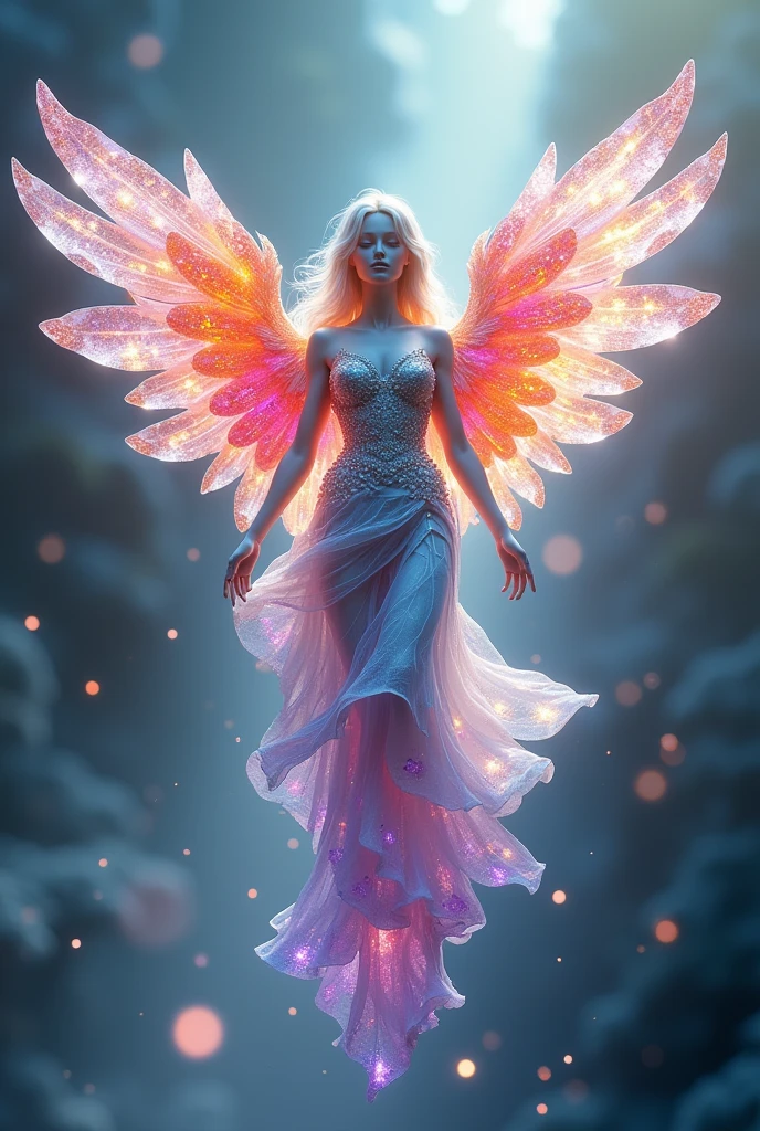 A woman with wings and a body full of gold, Fantasy art style, By Yang J, Ethereal wings, High quality 8K detailed artwork., Like a mysterious Valkyrie, digital fantasy art ), angel on the star, Intricate, elegant cgi anime style., Ethereal fantasy, 2. 5d cgi anime fantasy artwork, Ross Tran 8 g, fantasy anime illustration, Ross Tran and WLOP , blue eyes