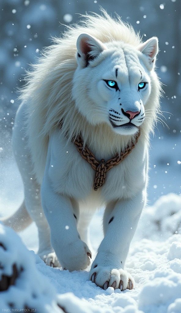 A Big cat with white haired body with horse like big structure