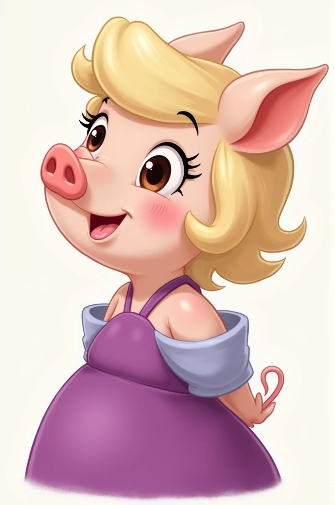 独奏,Pink pig in a dress,Pig standing,Chubby, Zootopia style, movie Features, Zootopia movie style, Zootopia style, looking heckin cool and stylish, in Zootopia style, 迪士尼疯狂Zootopia style, mob_Features: Pig Stylization, Anthropomorphic cute pig, Blush,Multiple poses and expressions, 4 positions, whole body, White background, Shorty