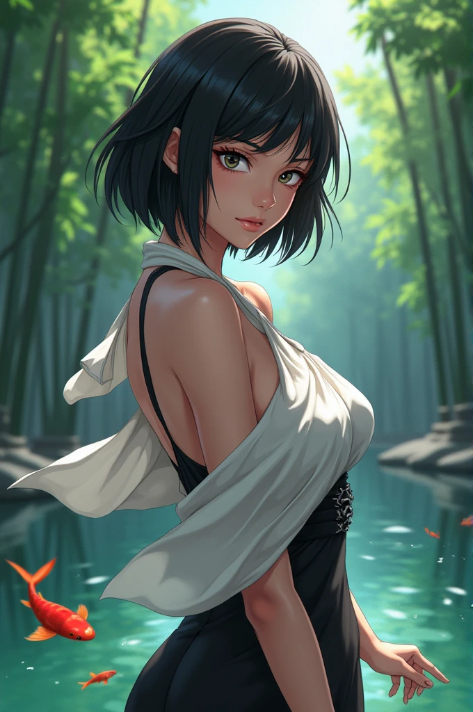 arafed woman sitting in the grass by a body of water, overgrowth. by makoto shinkai, with haunted eyes and dark hair, jeffrey jones, by loish, hauntingly beautiful art, eerie art style, ( ( ( horror art ) ) ), eerie and grim art style, dark illustration, pale young ghost girl, john watkiss