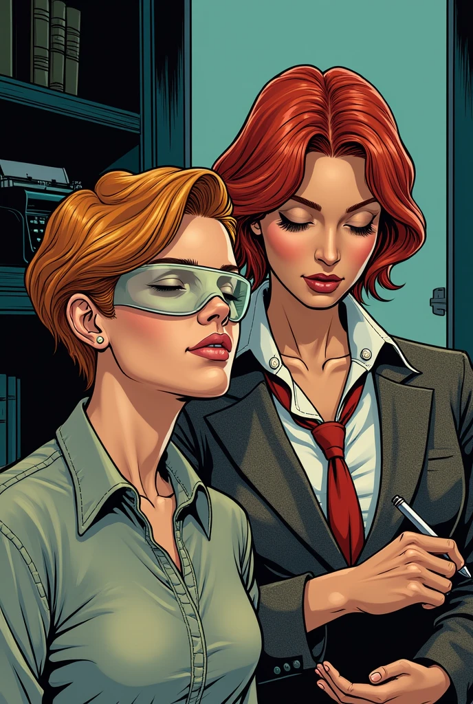 (best quality,masterpiece:1.2),1girl,secretary,cowboy shot,orange hair,green eyes,tight clothing,pencil skirt,office,kneeling,pinup style,neatly arranged desk,computer monitor,writing desk accessories,sleek high-heels,confident pose,striking makeup,lustrous lipstick,well-groomed nails,subtle office lighting,vibrant color scheme,strong contrast,crisp details,professional attire,effortlessly stylish,vintage touch,classic charm,polished and poised demeanor,intense eye contact,sophisticated gaze,empowered and confident expression,dynamic composition,vibrant energy,eye-catching background,subtle hints of retro flair,empowering female aesthetics,flawless and radiant skin,exquisite facial features,revealing subtle emotions,impressive attention to detail,realistic rendering,life-like portrayal,powerful and captivating presence,engaging storytelling,impeccable artistry,creative juxtaposition of elements.